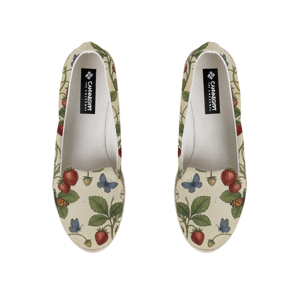 Vintage Botanical Strawberry and Butterfly Cottagecore Pattern Nook Espadrille