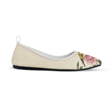 White Round Toe Vintage Bird Floral Rose Print