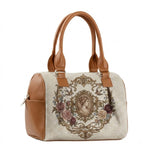 Speedy bag with vintage cameo portrait design, roses, swallows and ornate scrollwork, handmade by ECADRA