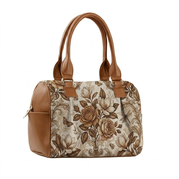 Speedy bag with vintage brown floral rose botanical print, cottagecore style, handmade by ECADRA