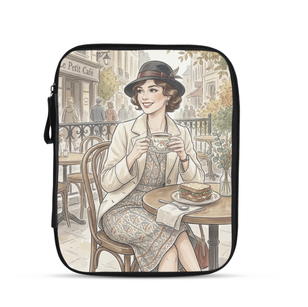 Tablet Sleeve - Vintage Parisian Cafe Girl Aesthetic Illustration - 1