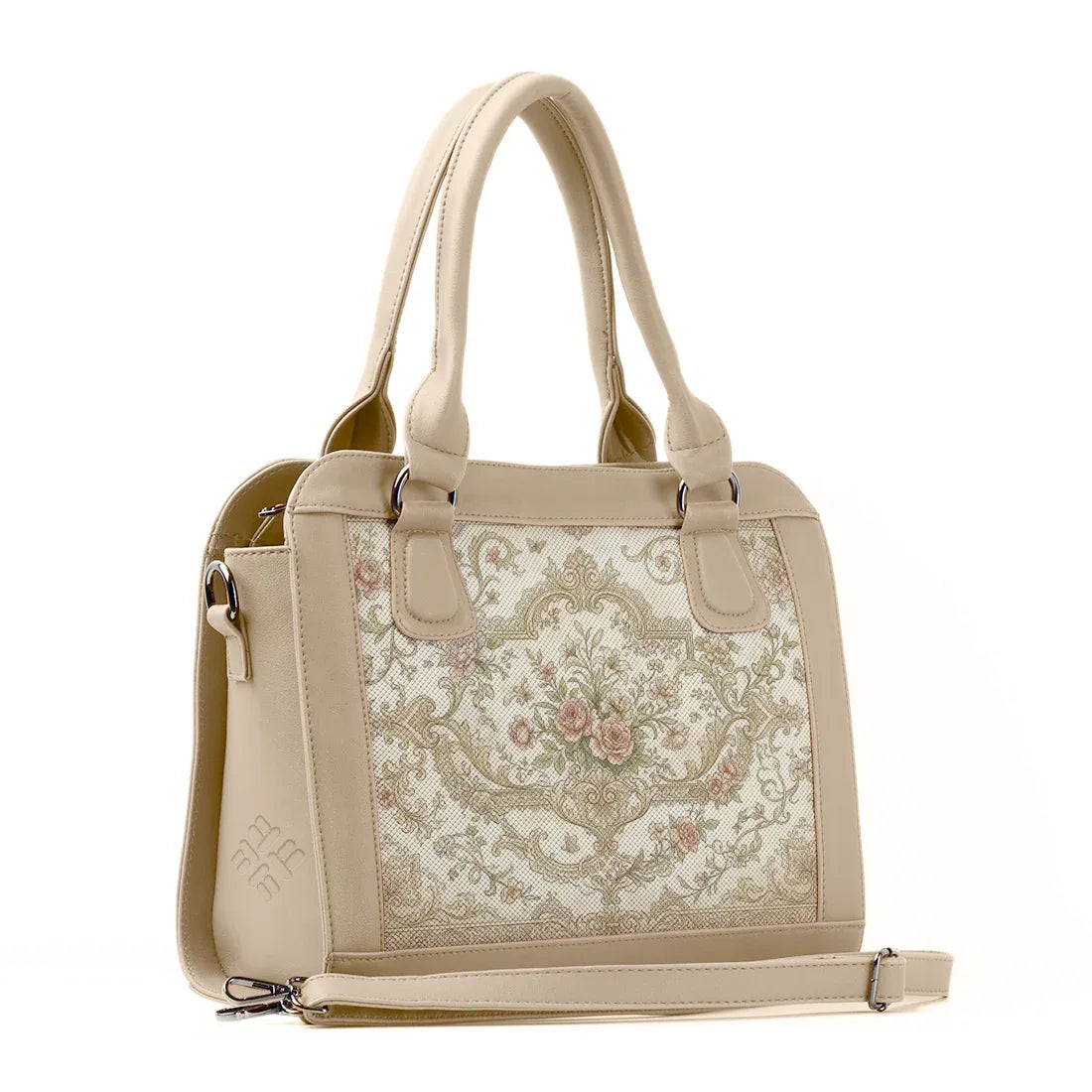 Beige Travel Hobo Bag Vintage Rose Soft Floral Aesthetic - 1