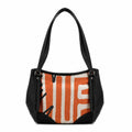 Black Leather Tote Orange Pattern
