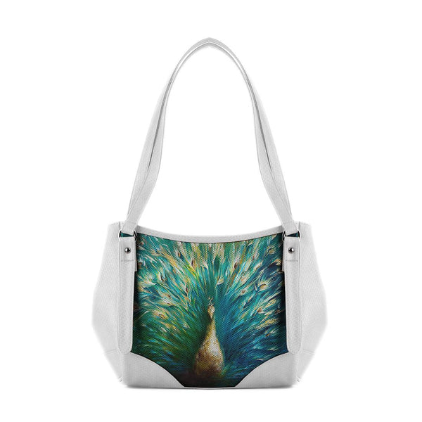 White Leather Tote Bag Peacock
