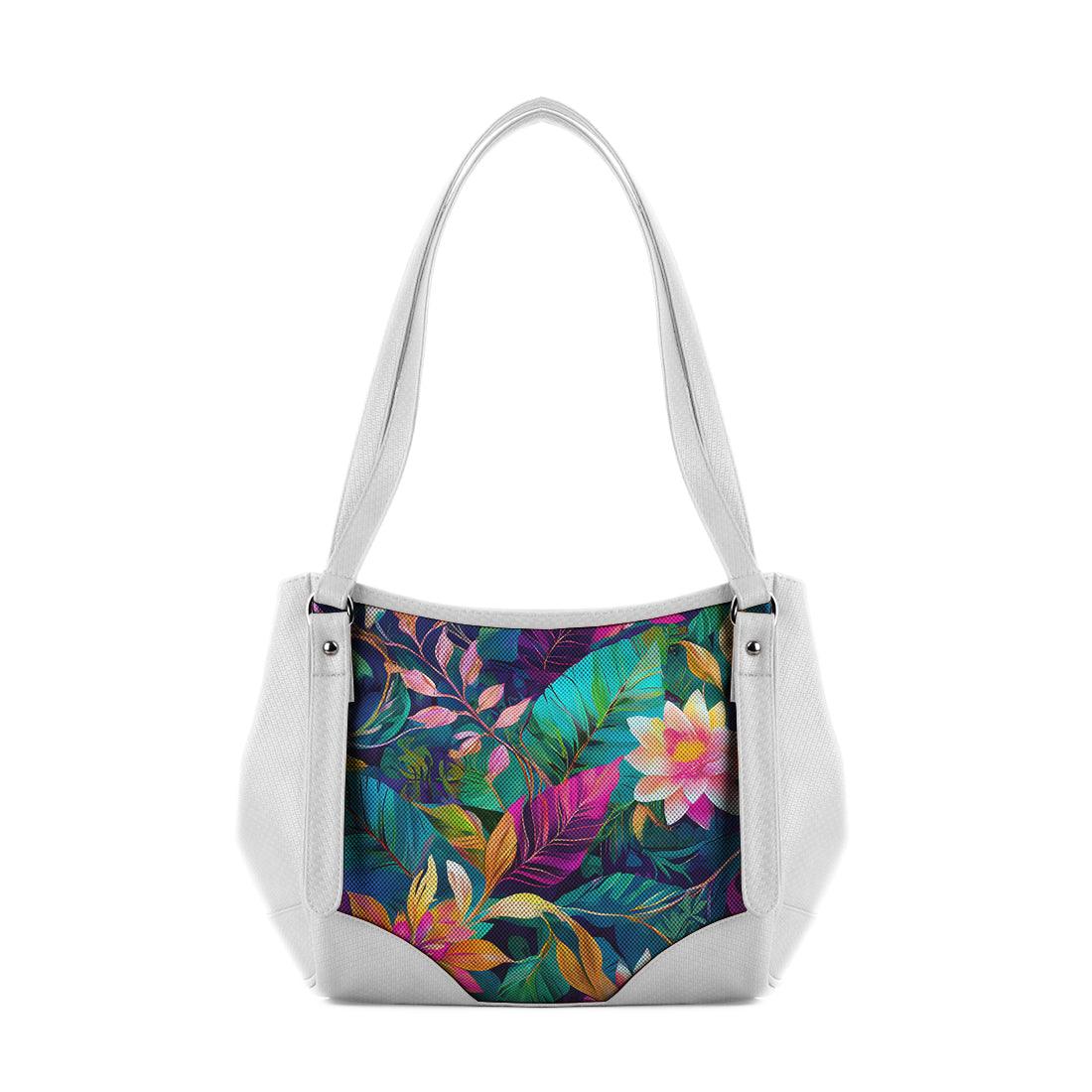 White Leather Tote Bag floral
