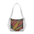 White Leather Tote Bag leaves