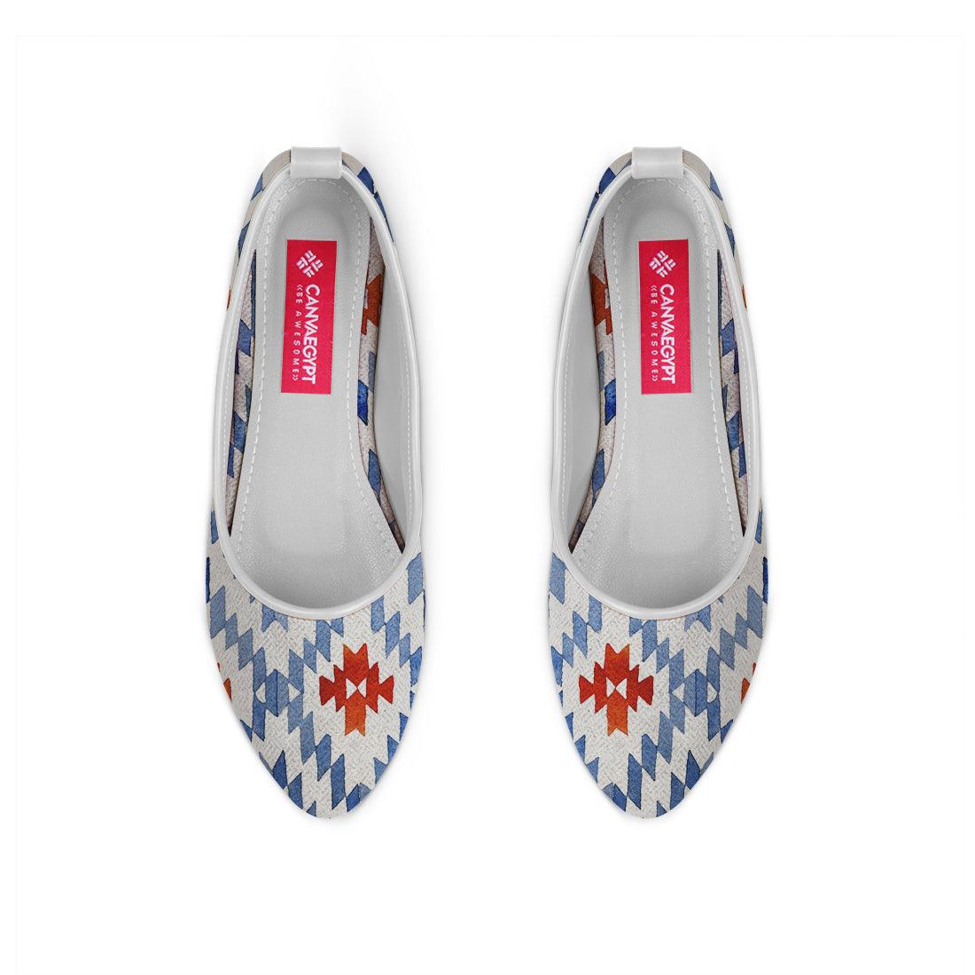 White Round Toe Shoe Blue rhombus