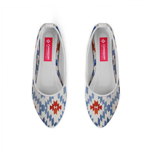 White Round Toe Shoe Blue rhombus