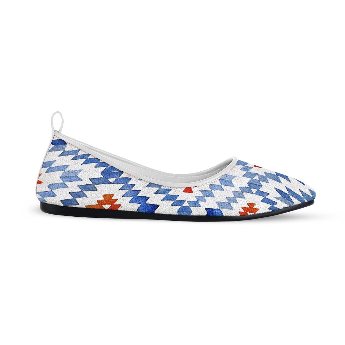 White Round Toe Shoe Blue rhombus