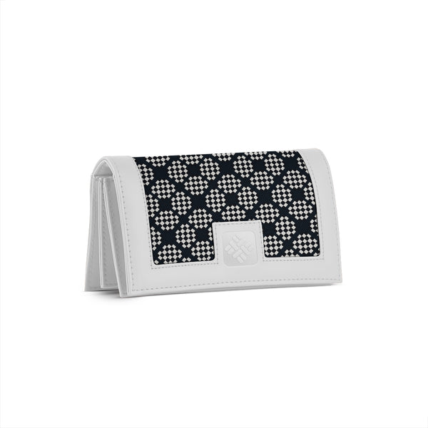 White Sleek Elegance Fold Wallet in Chic Checkerboard Geometric Style - 1