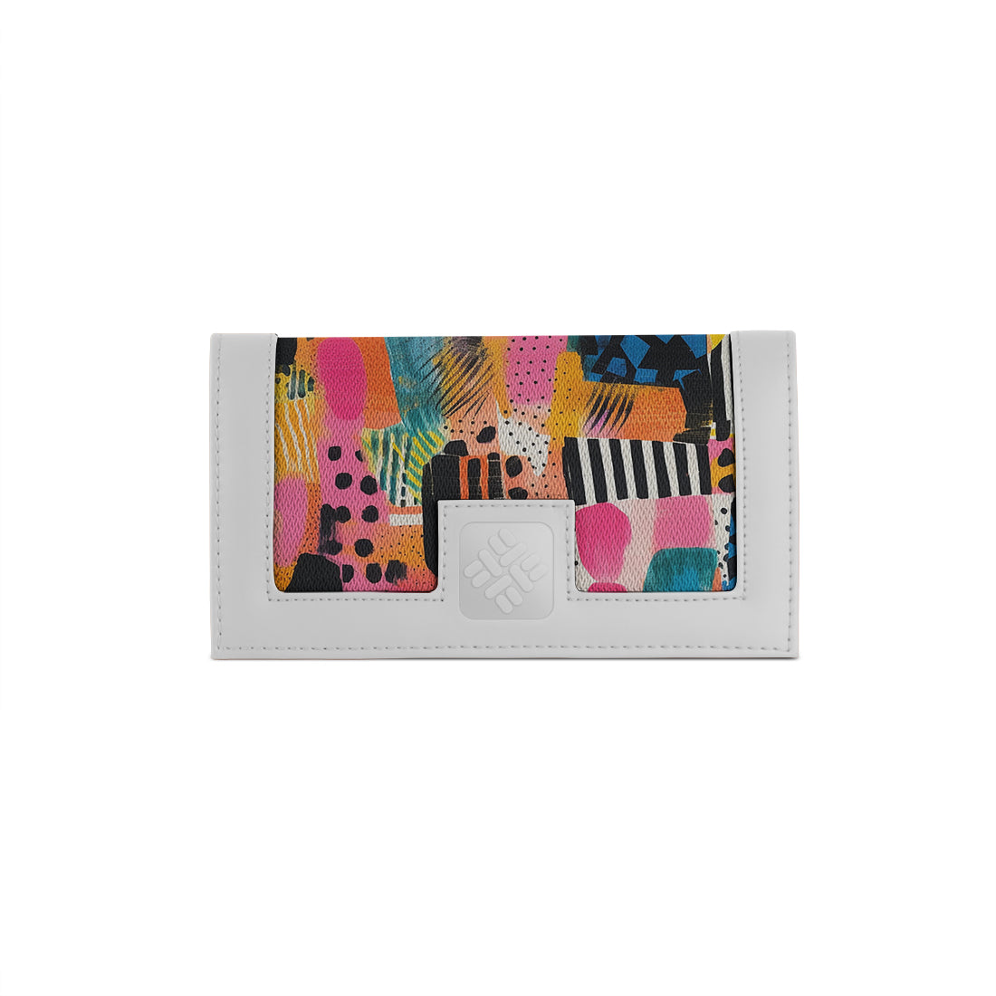 White Sleek Elegance Fold Wallet in Whimsical Patchwork Delight - 2