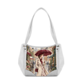 White Leather Tote Bag Parisian Rainy Romance