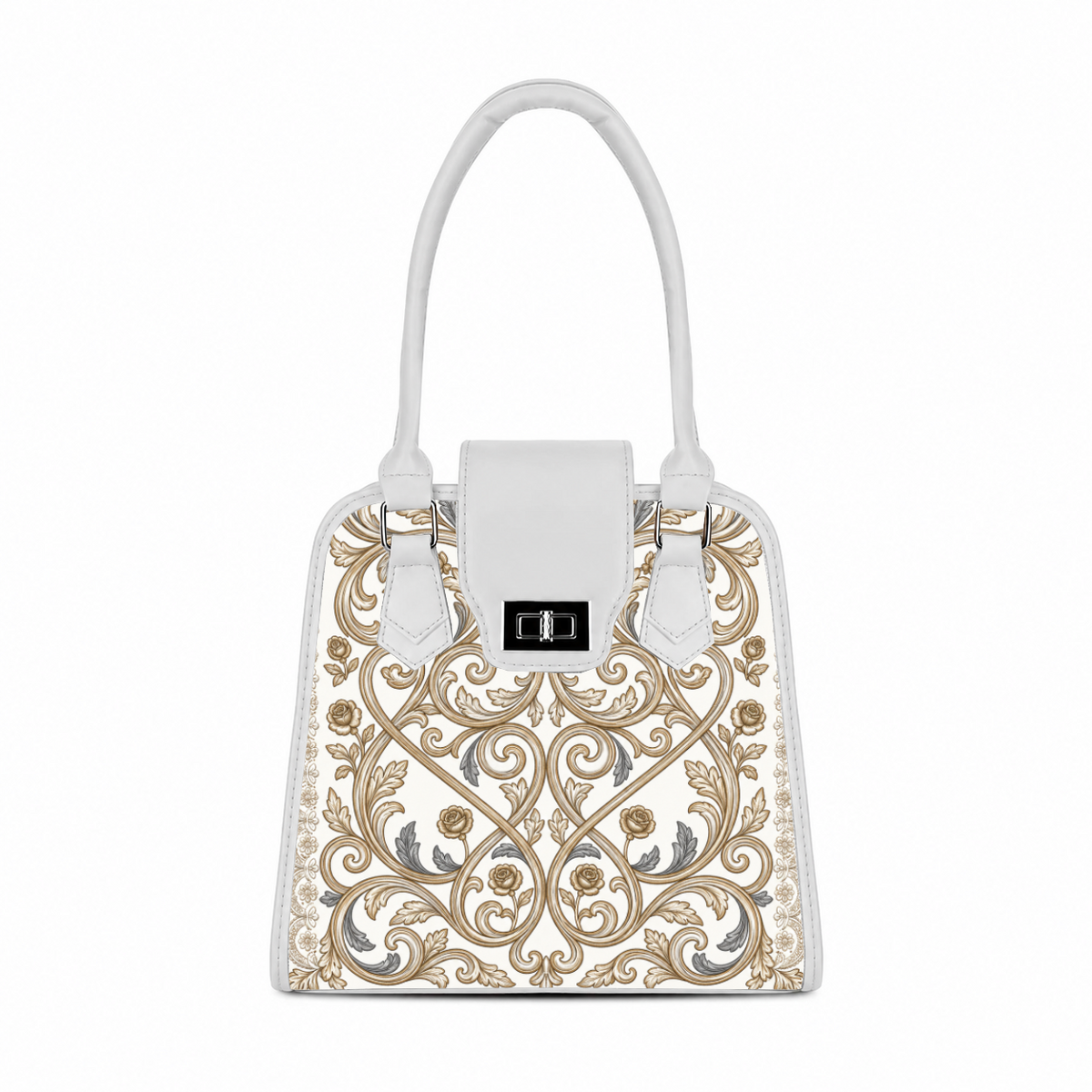 White Metropolitan Charm Bag Golden Baroque Floral