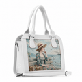 White Travel Hobo Bag Vintage Seaside Travel Printed