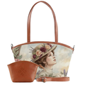 Wide Tote Bag Victorian Lady with Floral Hat Watercolor Design