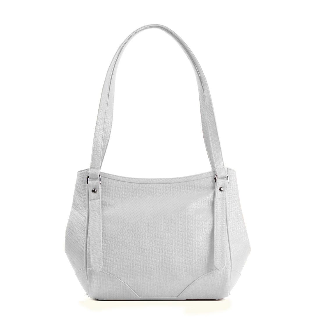 White Leather Tote Bag floral