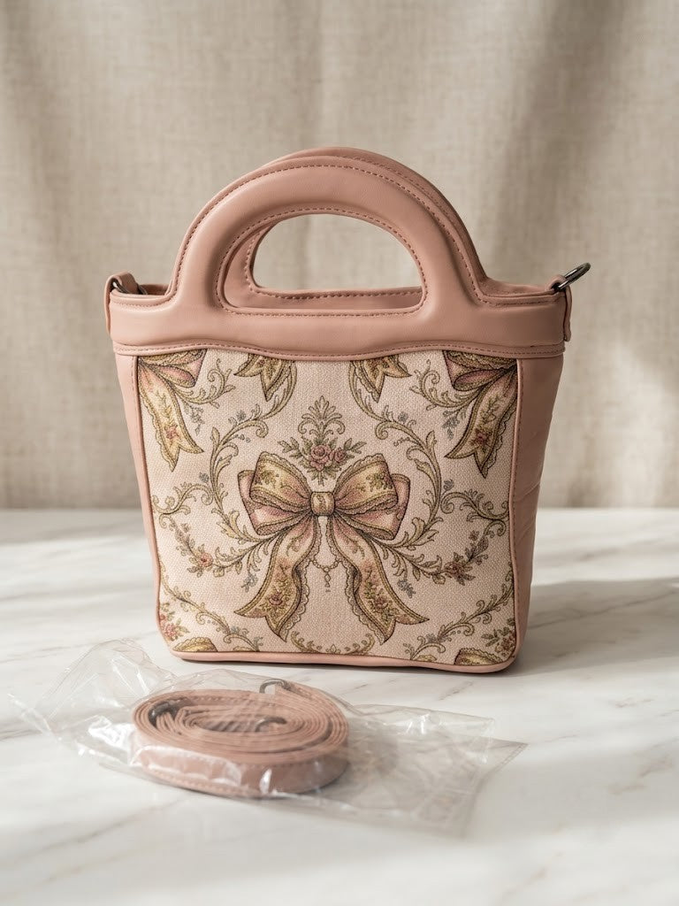 Rose Top Handle Handbag Romantic Coquette Vintage Rose Lace Bows