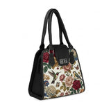 Black Metropolitan Charm Bag Vintage Floral Birds Printed