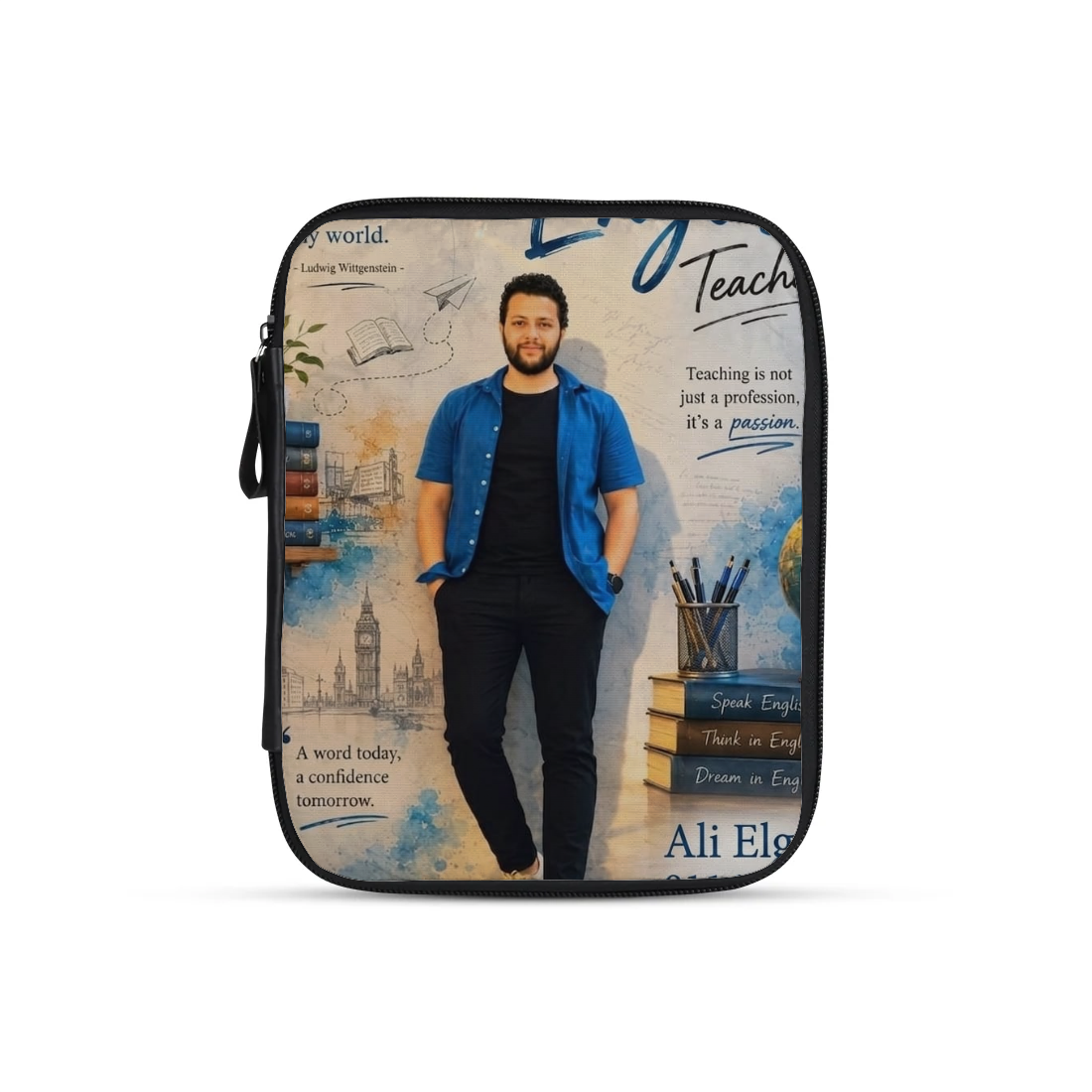 Ali Elgamal design printed on a tablet sleeves — ECADRA