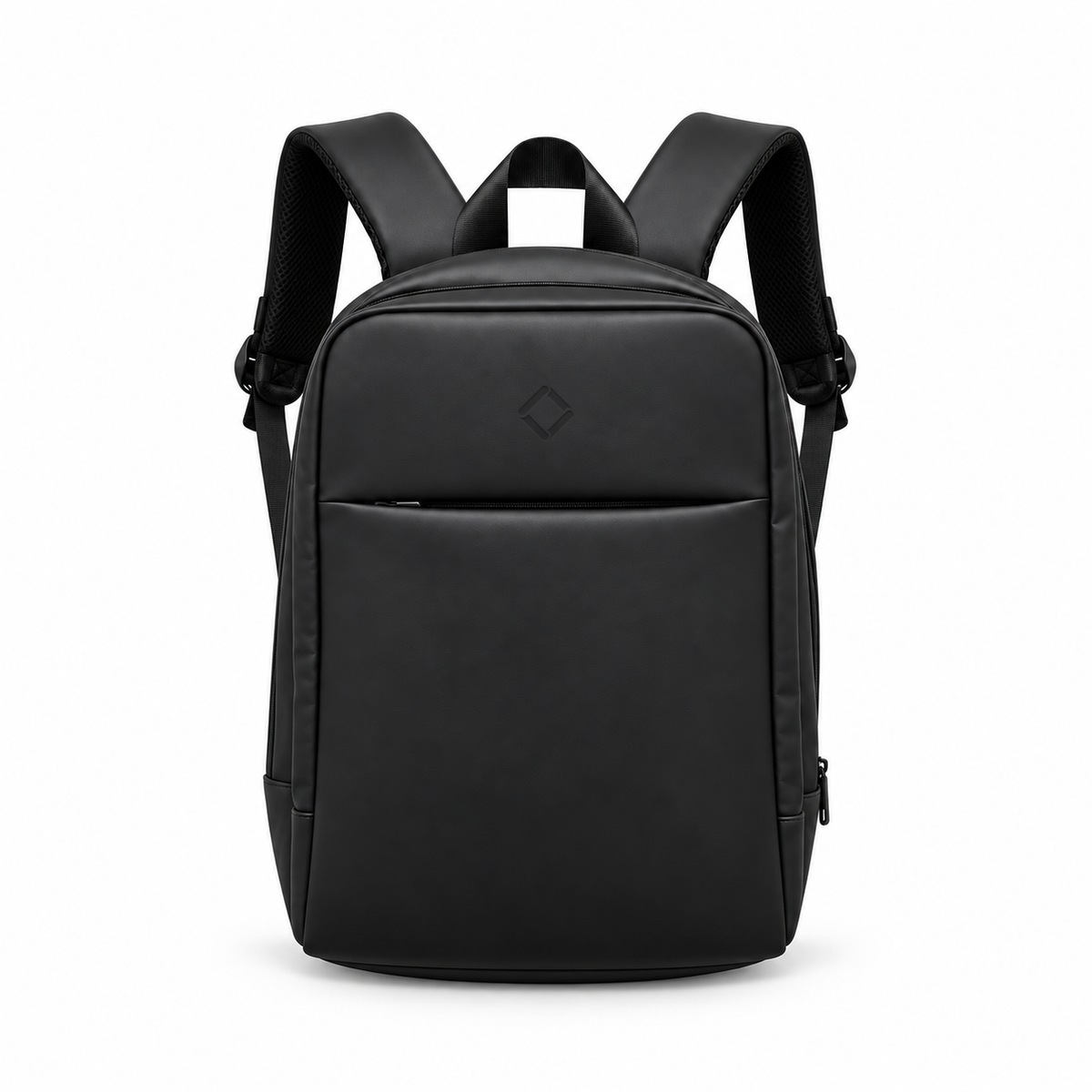 Daybook Backpack – Black faux leather laptop backpack – شنطة ضهر لابتوب حريمي أسود – ECADRA