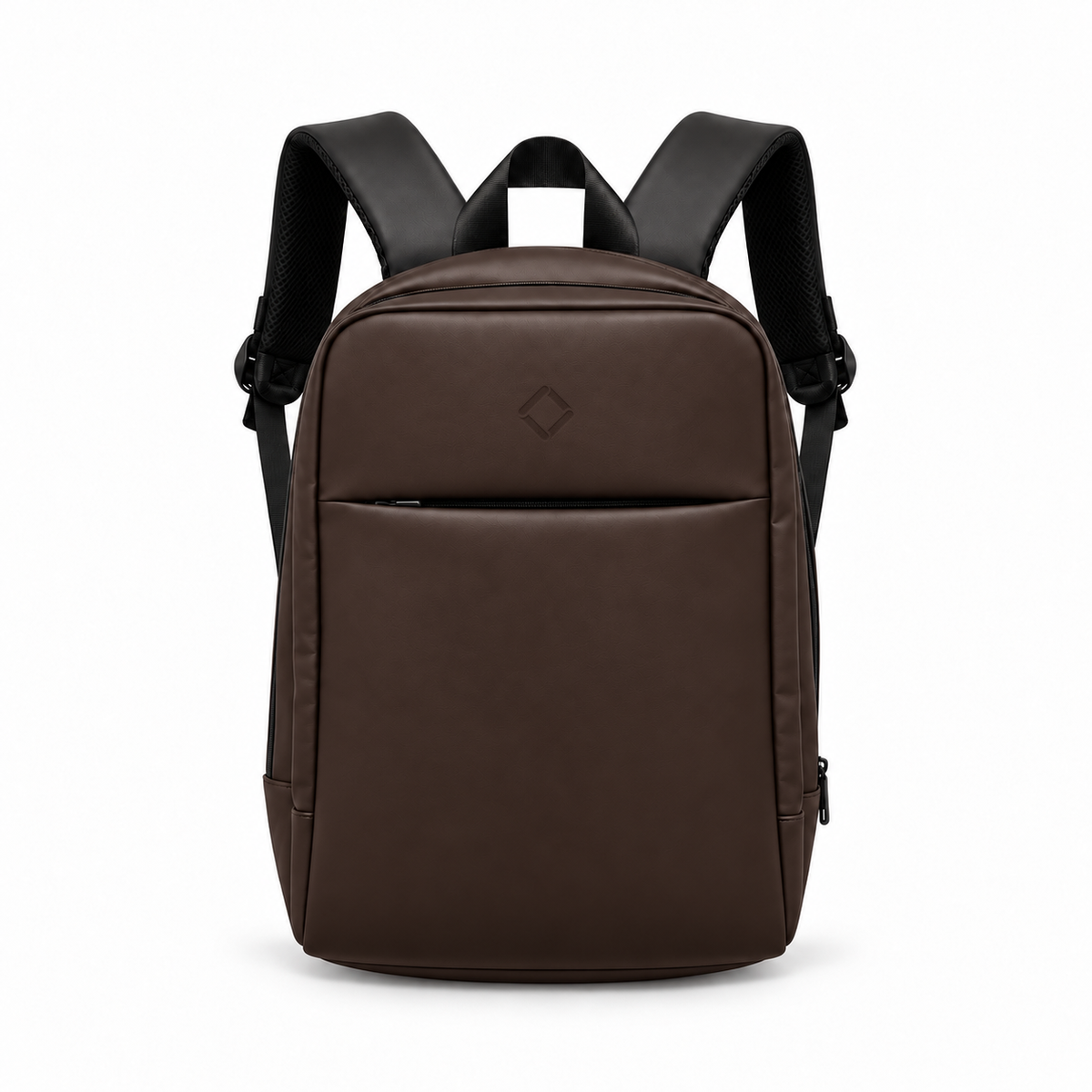 Daybook Backpack – Chocolate Brown faux leather laptop backpack – شنطة ضهر لابتوب حريمي بني شوكولاتة – ECADRA