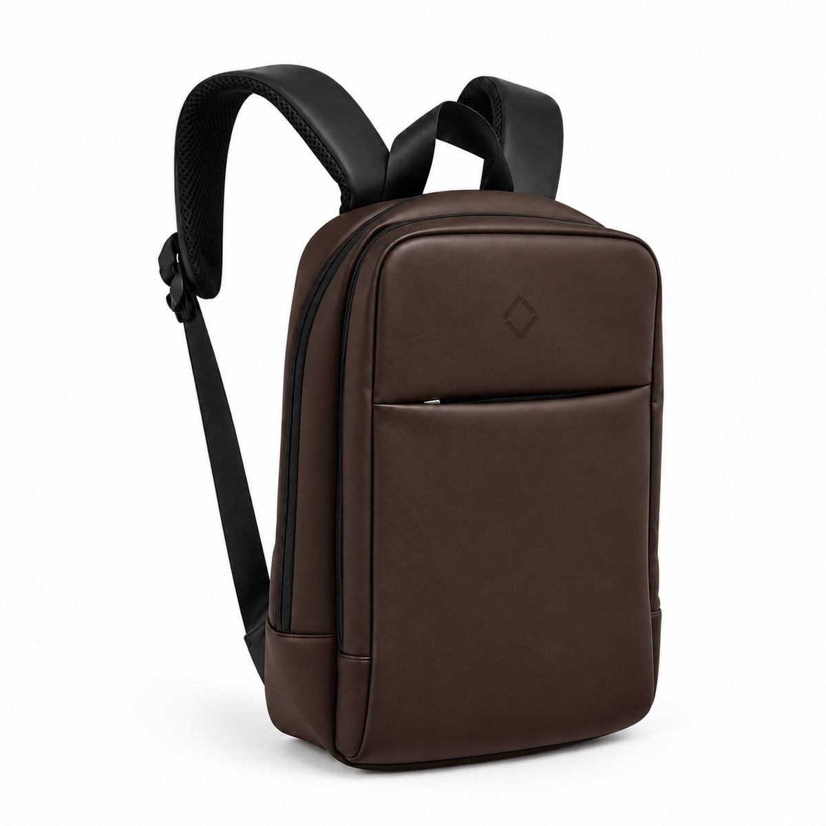 Daybook Backpack – Chocolate Brown, three-quarter view – ECADRA