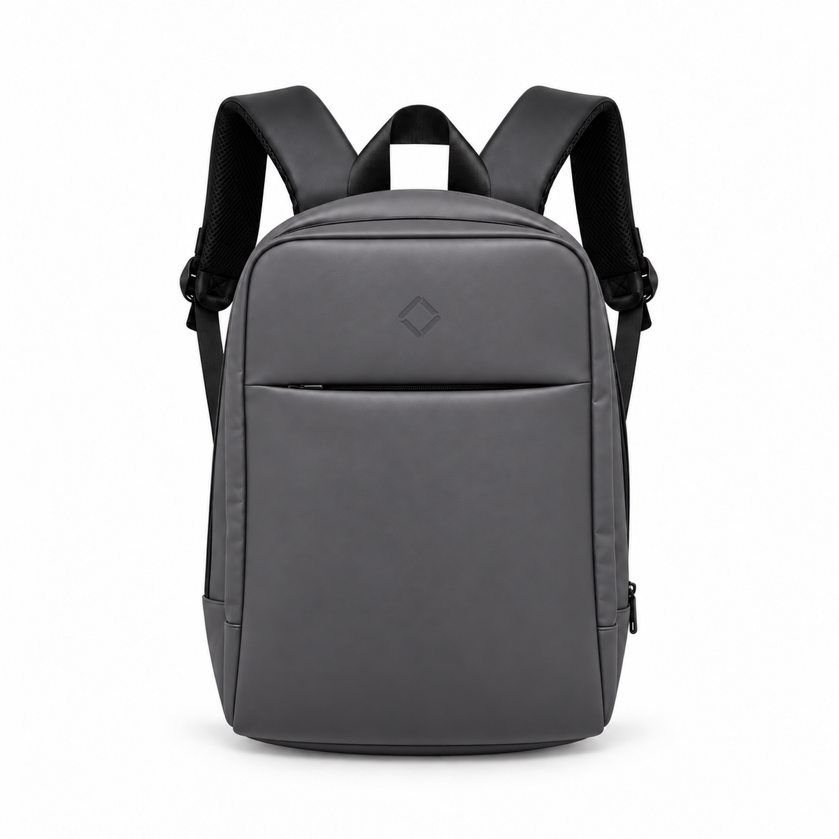 Daybook Backpack – Grey faux leather laptop backpack – شنطة ضهر لابتوب حريمي رمادي – ECADRA