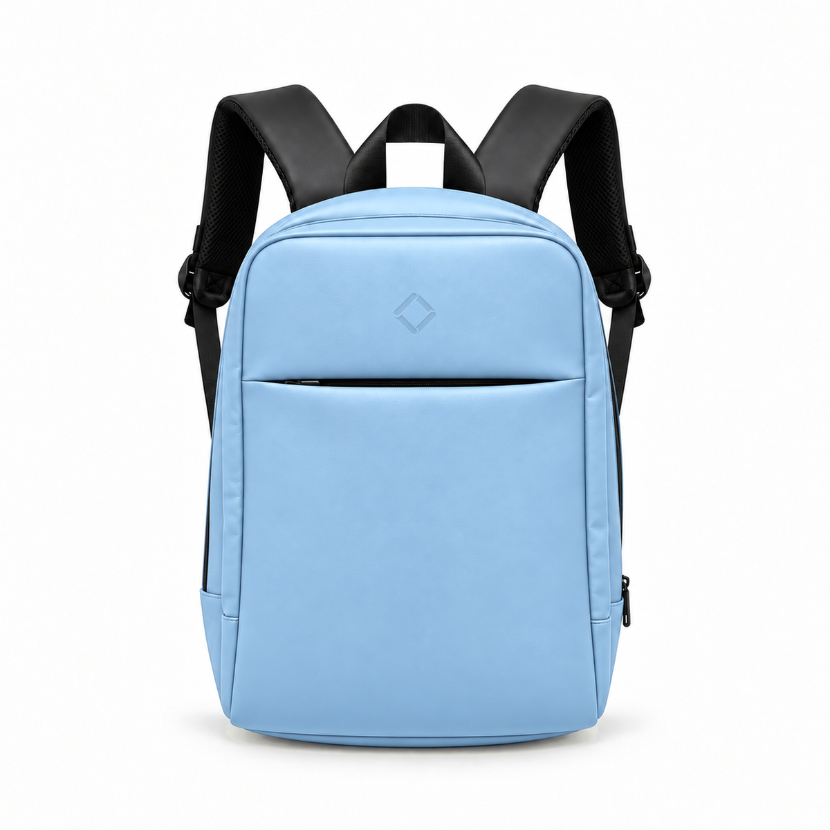 Daybook Backpack – Light Blue faux leather laptop backpack – شنطة ضهر لابتوب حريمي بيبي بلو – ECADRA