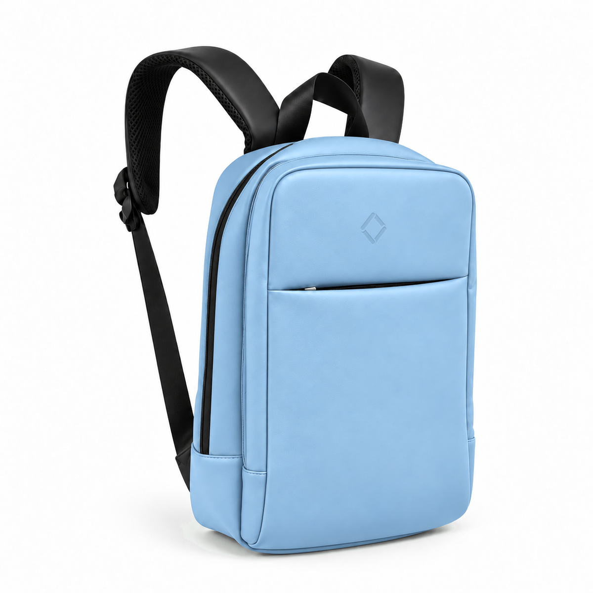 Daybook Backpack – Light Blue, three-quarter view – ECADRA
