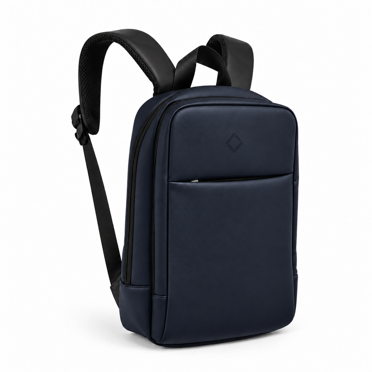 Daybook Backpack – Navy Blue, three-quarter view – ECADRA