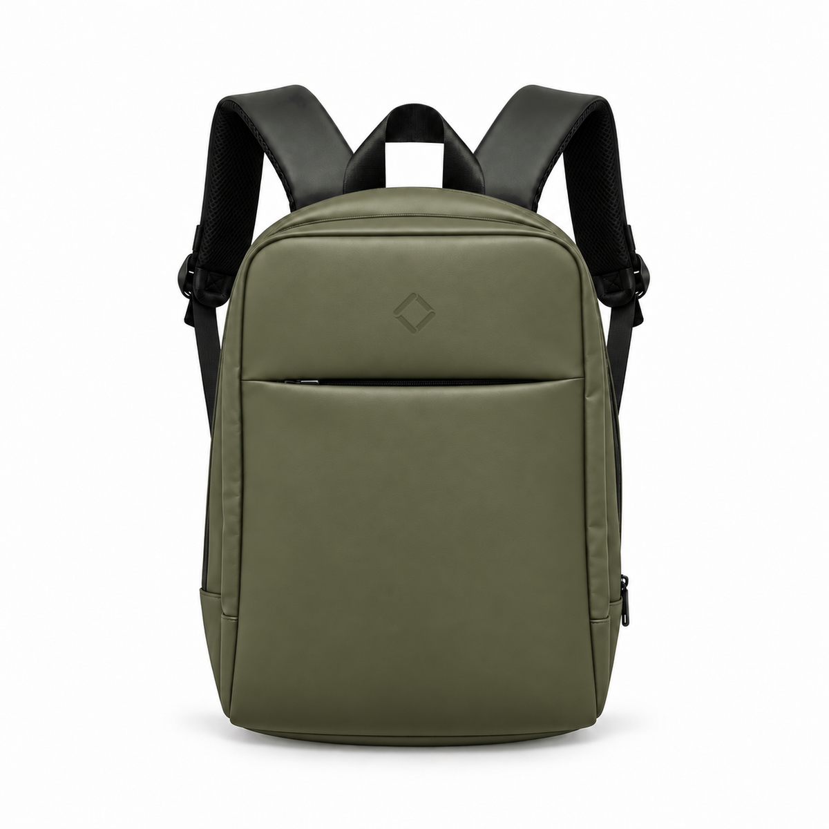 Daybook Backpack – Olive faux leather laptop backpack – شنطة ضهر لابتوب حريمي زيتي – ECADRA