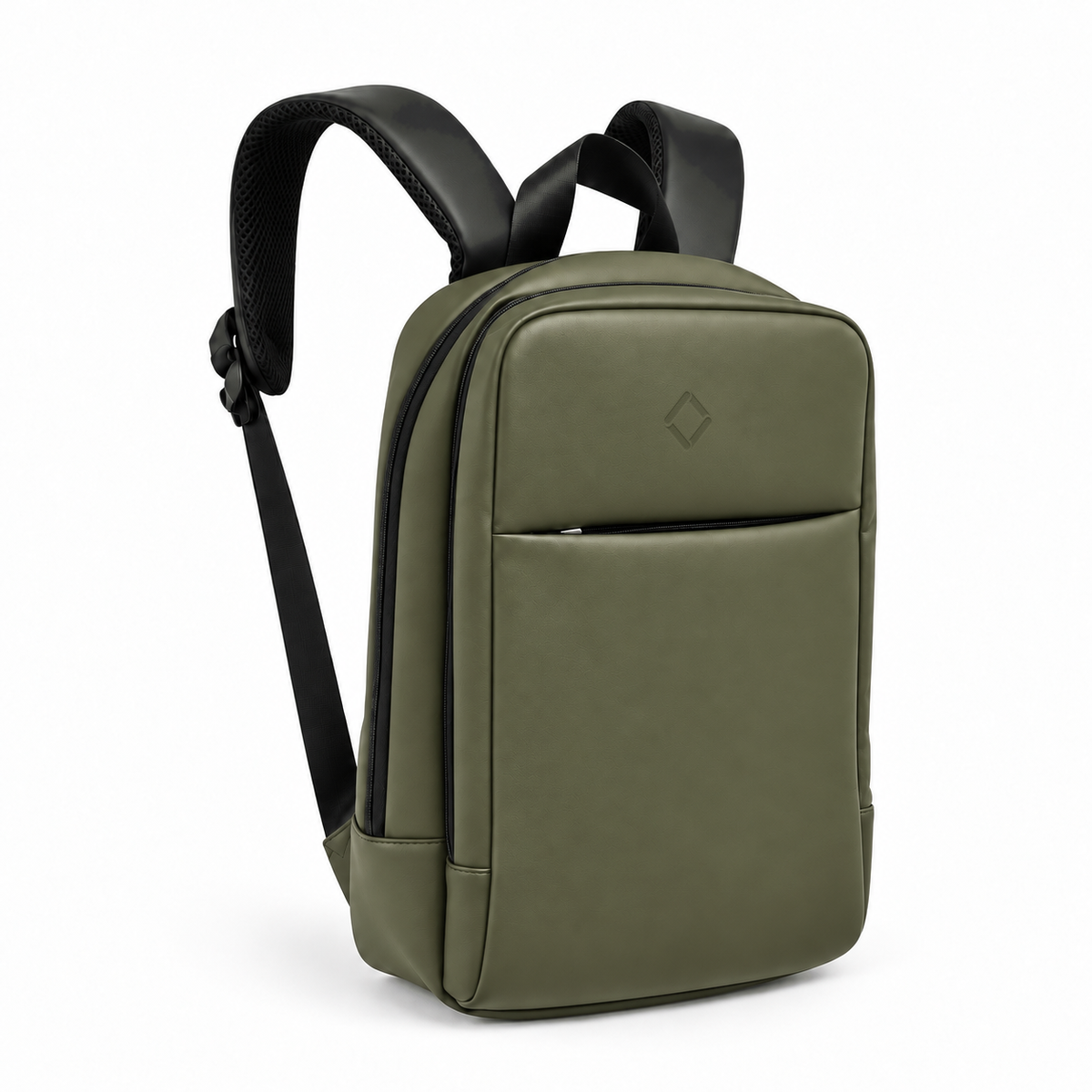 Daybook Backpack – Olive, three-quarter view – ECADRA