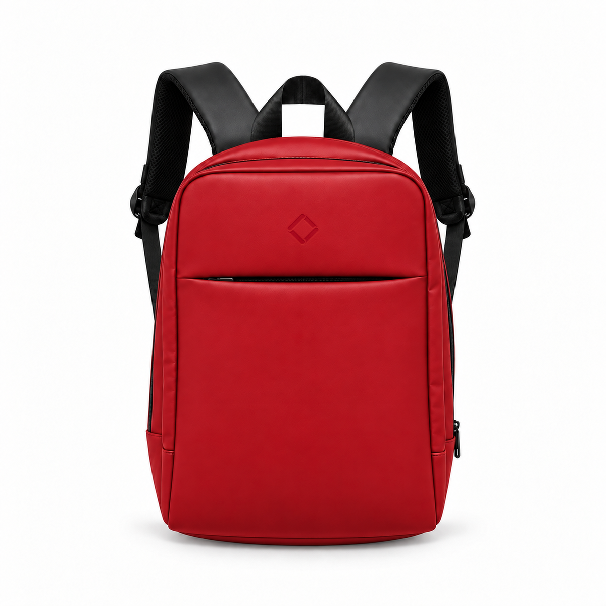 Daybook Backpack – Red faux leather laptop backpack – شنطة ضهر لابتوب حريمي أحمر – ECADRA