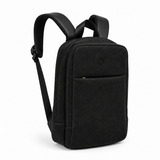 Daybook Backpack – Faux Suede – Black, three-quarter view – ECADRA