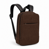 Daybook Backpack – Faux Suede – Chocolate, three-quarter view – ECADRA