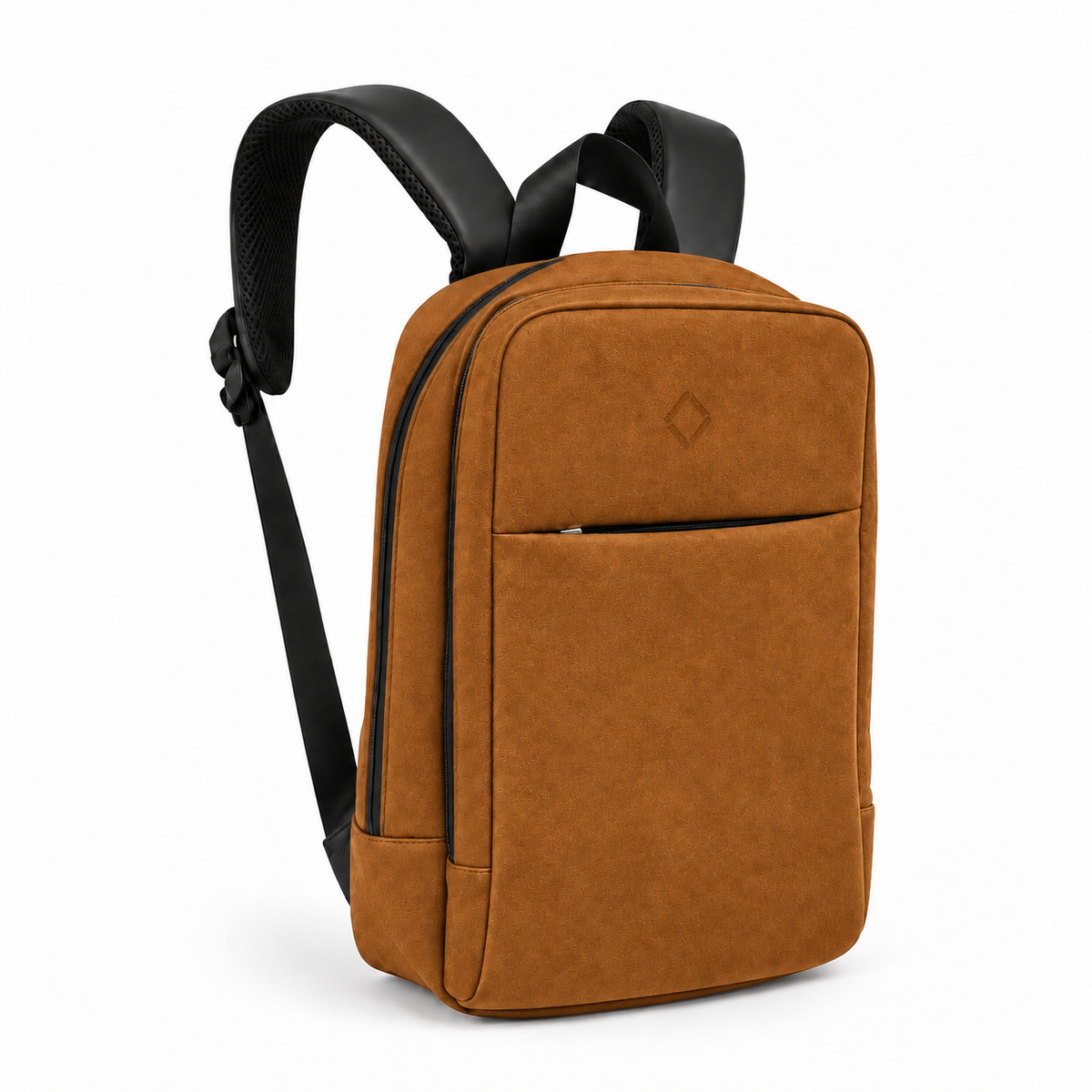Daybook Backpack – Faux Suede – Havana, three-quarter view – ECADRA