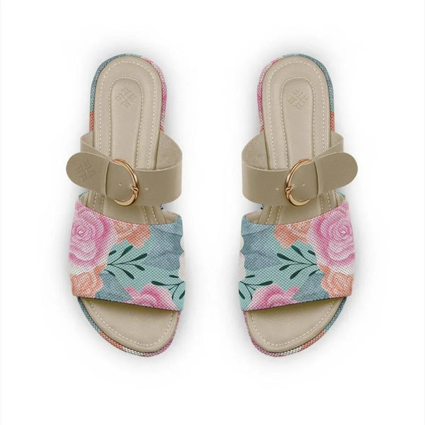 Beige Buckle Slide Slipper Pink Rose