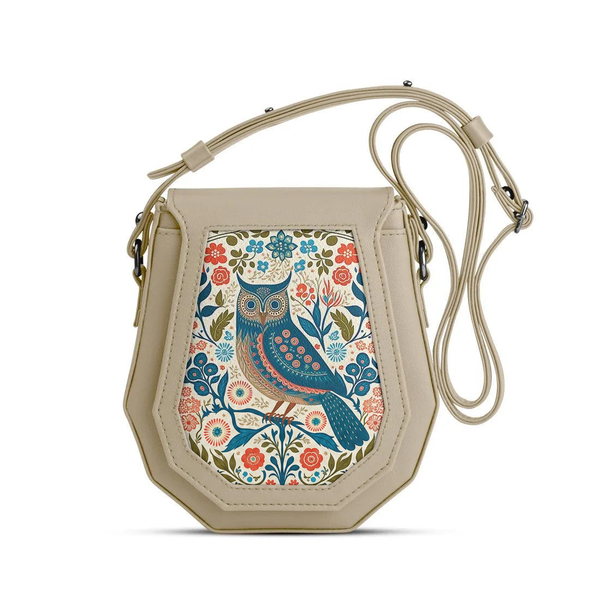 Beige Polygon Crossbags Owl – شنطة كروس صغيرة مرسوم عليها بومة – ECADRA