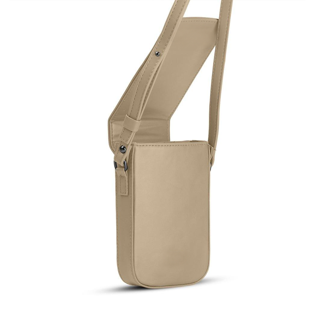Beige Tagged Crossbag Scribbles – شنطة كروس للموبايل، صورة تانية – ECADRA