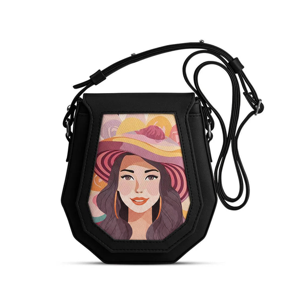 Black Polygon Crossbags marquise – شنطة كروس صغيرة مرسوم عليها بنات – ECADRA
