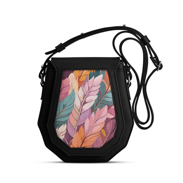 Black Polygon Crossbags mixed leaves – شنطة كروس صغيرة مرسوم عليها ورق شجر – ECADRA