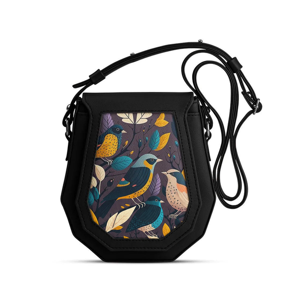 Black Polygon Crossbags Night Birds – شنطة كروس صغيرة مرسوم عليها عصافير – ECADRA