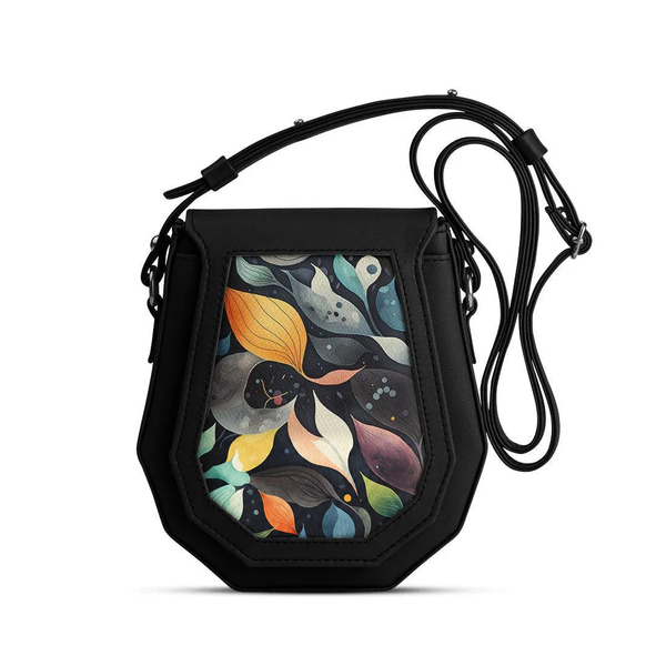 Black Polygon Crossbags Sea Leaves – شنطة كروس صغيرة مرسوم عليها ورق شجر – ECADRA