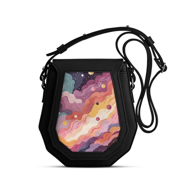 Black Polygon Crossbags wavy sky – شنطة كروس صغيرة مرسوم عليها رسومات فضاء – ECADRA
