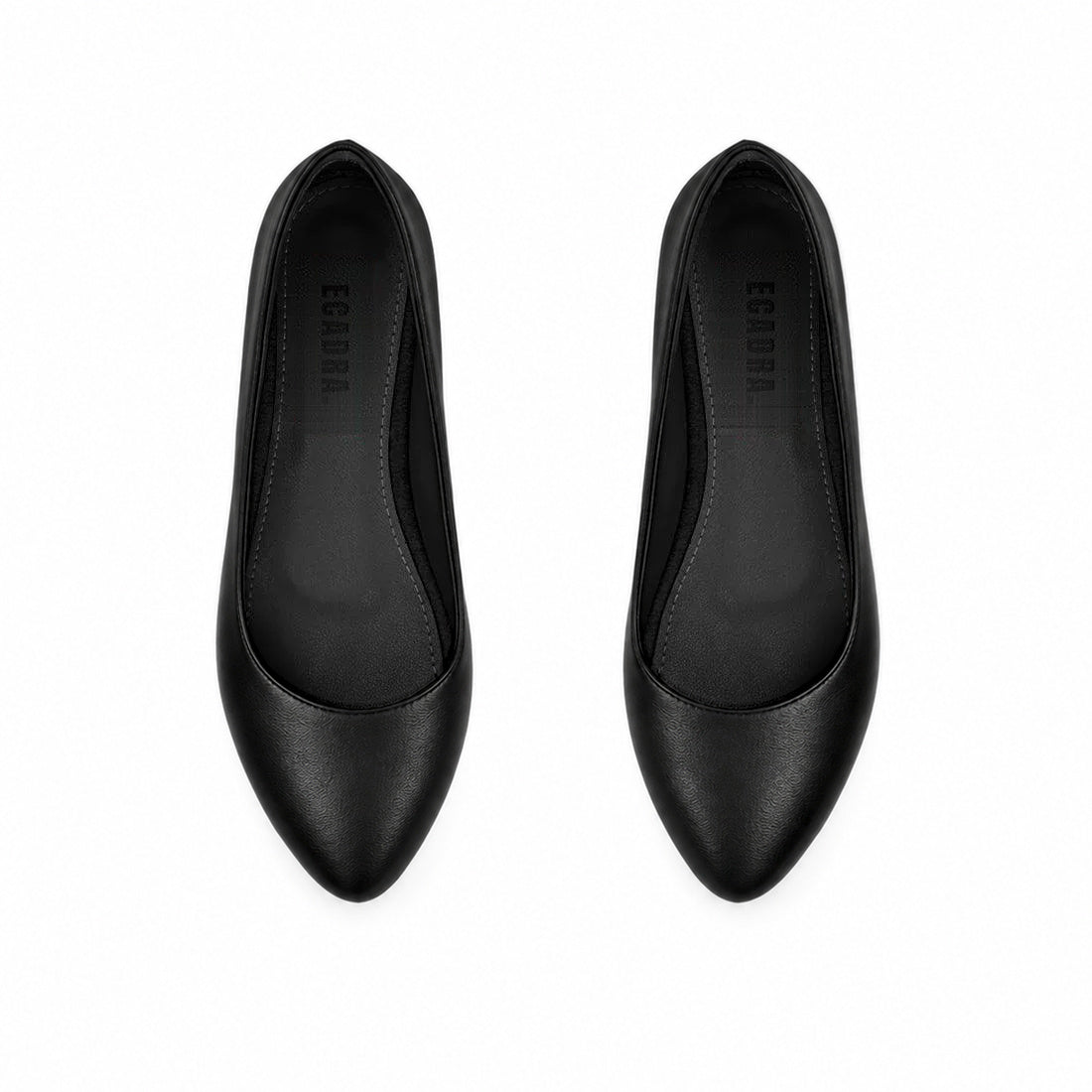 Black Solid Round Toe – كوتشي فلات حريمي جلد أسود – ECADRA