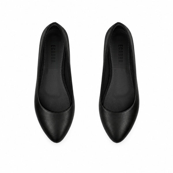 Black Solid Round Toe – كوتشي فلات حريمي جلد أسود – ECADRA