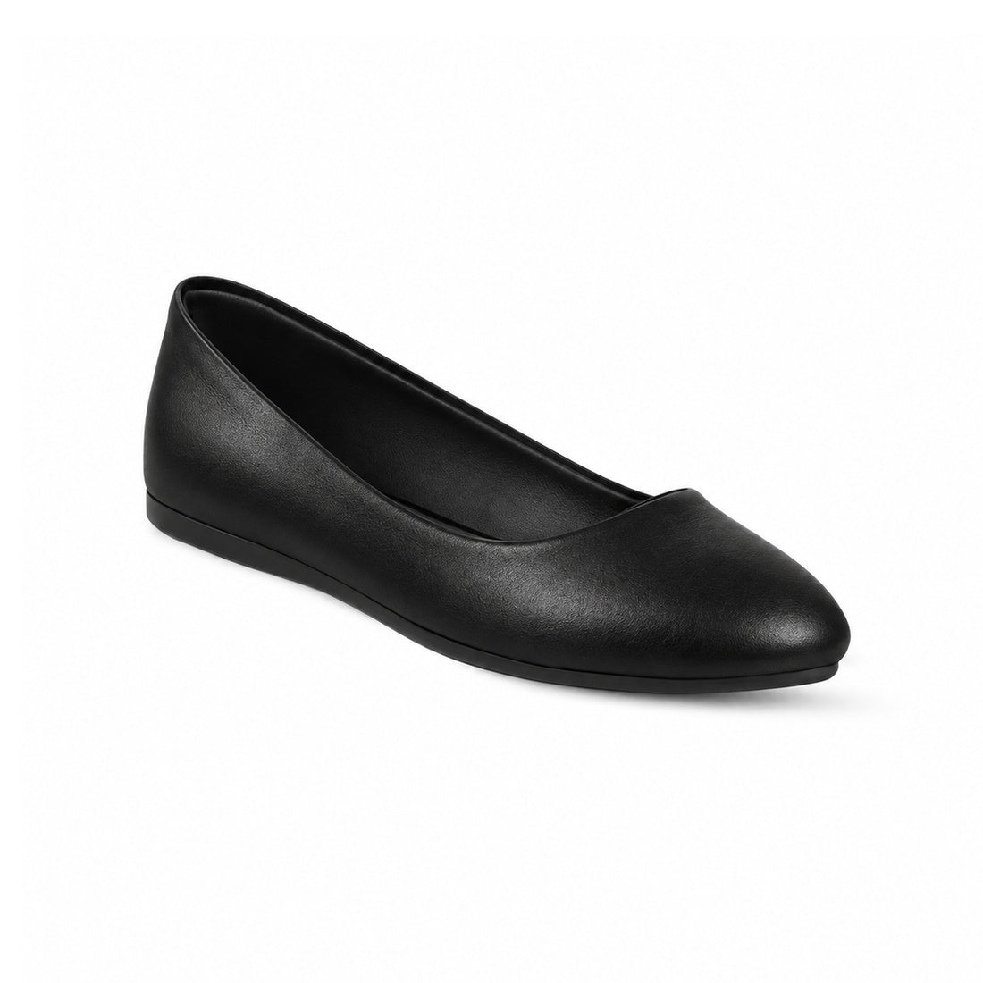 Black Solid Round Toe – كوتشي فلات حريمي جلد أسود، مايلة – ECADRA