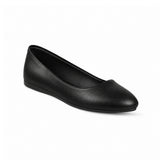Black Solid Round Toe – كوتشي فلات حريمي جلد أسود، مايلة – ECADRA