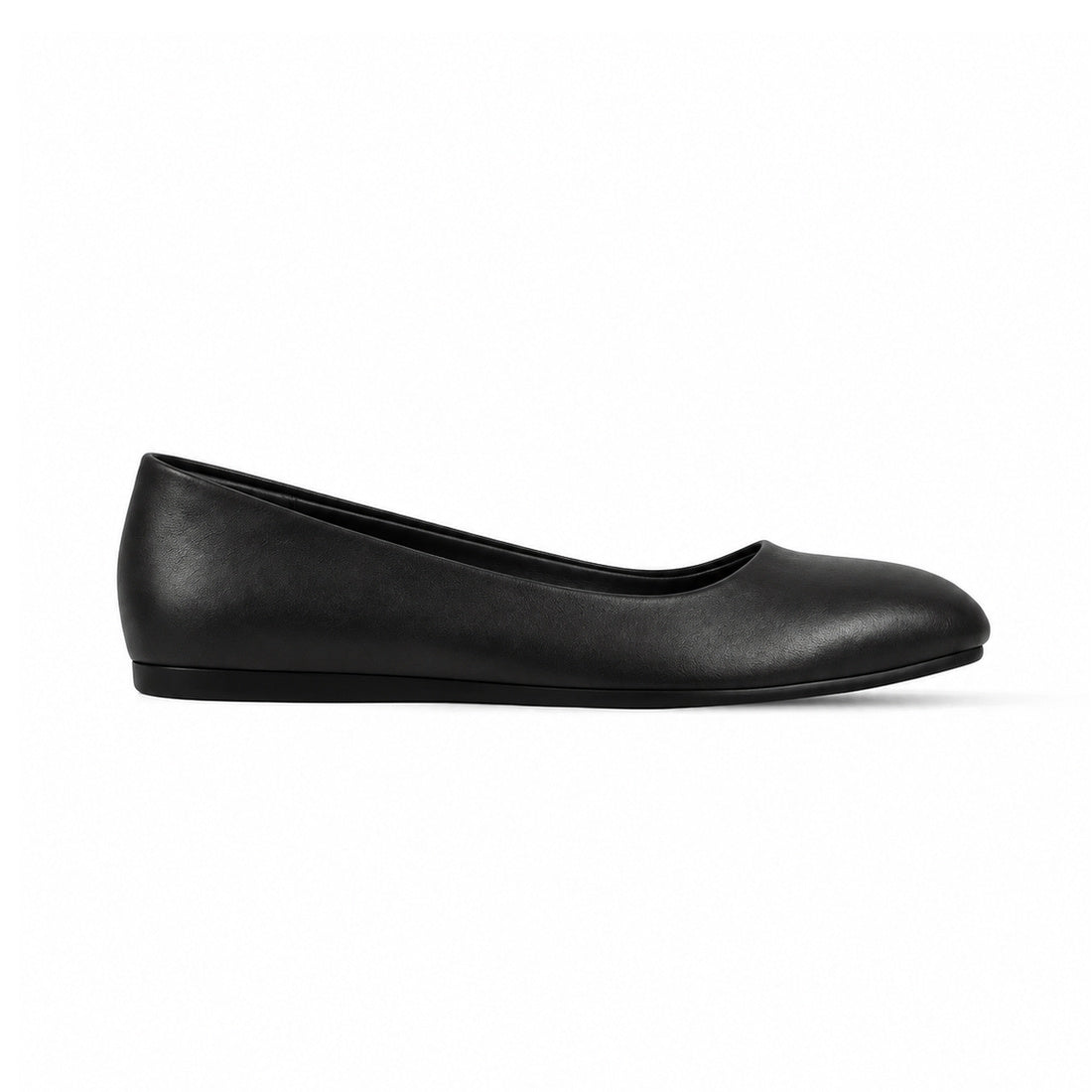 Black Solid Round Toe – كوتشي فلات حريمي جلد أسود، من الجنب – ECADRA