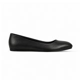 Black Solid Round Toe – كوتشي فلات حريمي جلد أسود، من الجنب – ECADRA